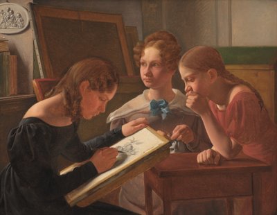 Tre unge jenter. Kunstnerens søstre: Alvilde, Ida og Henriette av Constantin Hansen