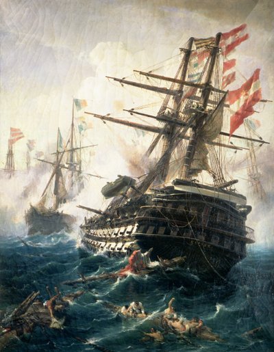 Slaget ved Lissa, utkjempet mellom det østerriksk-ungarske riket og Italia, i 1866 (olje på lerret) av Constantin Volanakis