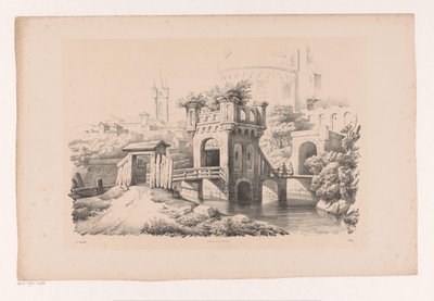 Bru med gjengrodd tårn The Landscape (serietittel) av Constantinus Cornelis Huysmans