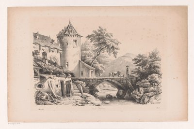 Hus og bru i fjellandskap The Landscape (serietittel) av Constantinus Cornelis Huysmans