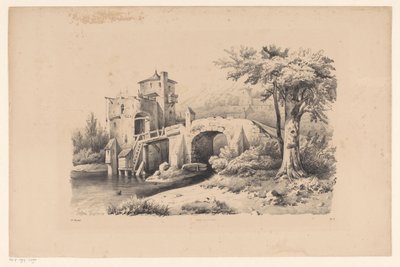 Landskap med bro og festningstårn The Landscape (serietittel) av Constantinus Cornelis Huysmans