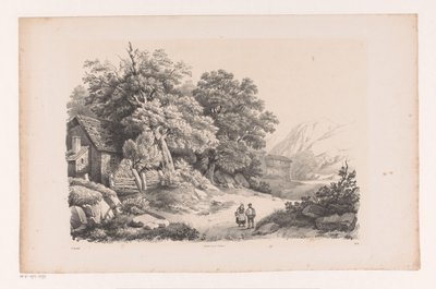 Landskap med to figurer på en landevei Het Landschap (serietittel) av Constantinus Cornelis Huysmans