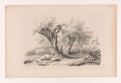 Landevei med hvilende mann og kvinne The Landscape (serietittel) av Constantinus Cornelis Huysmans