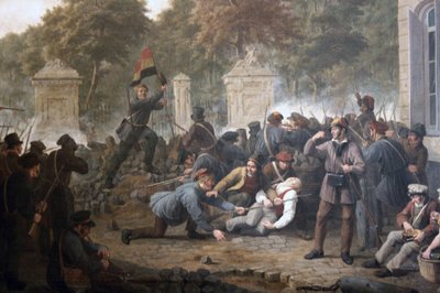 Revolusjonær barrikade mot Brussel-parken under kampene mellom belgiske opprørere og nederlandske styrker i 1830 av Constantinus Fidelio Coene