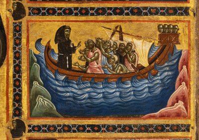 Bardi St. Francis altertavle og tjue historier om hans liv, The Bardi Chapel, detalj av den hellige som reddet en båt som hadde forlatt Ancona av Coppo di Marcovaldo