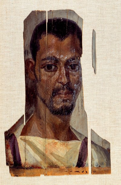 Portrett av en mannlig mamma. 3. århundre, romertiden (det gamle Egypt) (30 f.Kr.-395 e.Kr.) Fra regionen Fayoum (Fayum). Søn 0,41x0,14 m Paris, musee du Louvre av Coptic