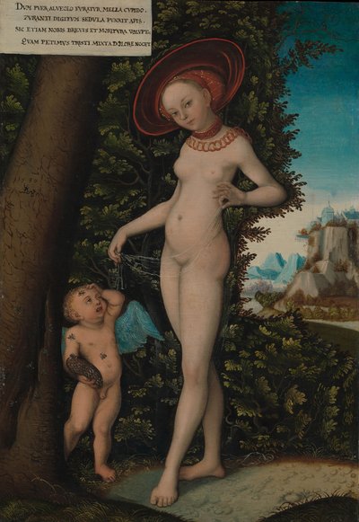 Venus med Amor, honningtyven, ca. 1580-1620. av Copy after Lucas Cranach the Elder