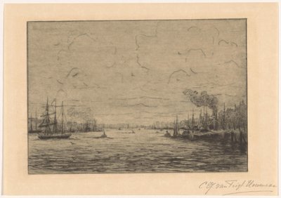 Utsikt over Maas nær Rotterdam av Cornelia Christina Johanna van Trigt Hoevenaar (signed by artist)