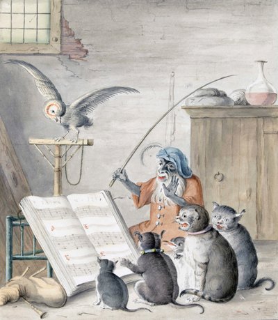 Kattekonsert (gravering) av Cornelis (after) Saftleven
