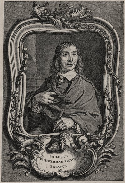 Portrett av Philips Wouwerman eller Philippus Wouwermans 1619-1668 nederlandsk maler - gravering av Nicolas-Gabriel Dupuis etter Cornelis Visscher av Cornelis (after) Visscher
