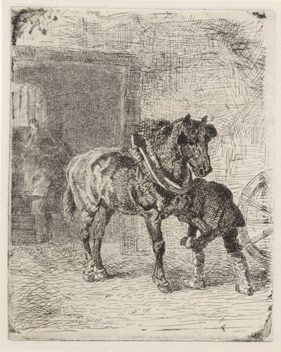 Hest får hestesko i en smie av Cornelis Albertus Johannes Schermer