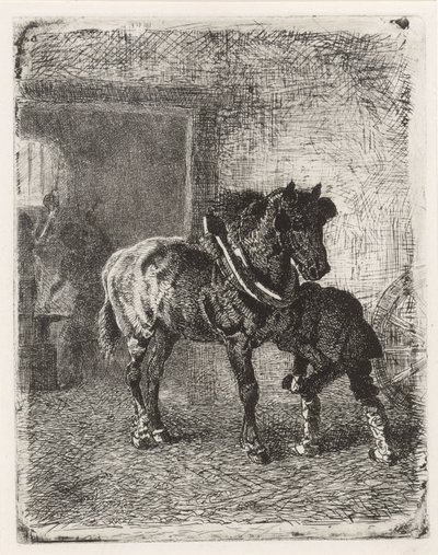 Hest får hestesko i en smie av Cornelis Albertus Johannes Schermer
