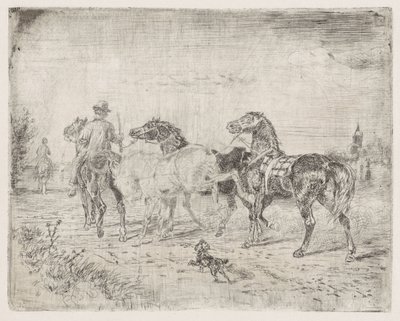 Ryttere med hester av Cornelis Albertus Johannes Schermer