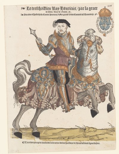 Portrett av Henrik II av Frankrike i rustning på hesteryggen, til høyre av Cornelis Anthonisz. (manner of)