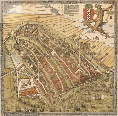 Storkartet over Amsterdam i 1544 av Kornelis Antoniszoon... som tilhører den femte delen av Amsterdams historie / av J. Ter Gouw, fotografert etter originalen... av Cornelis Anthonisz.