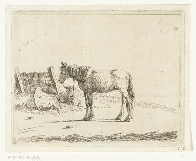 Landschaft mit Pferd und zwei Kühen am Zaun von Cornelis  Bisschop