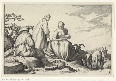 sauegjetere Fire pastorale scener (serietittel) av Cornelis Bloemaert (II) (possibly)