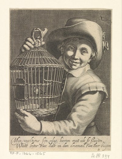 Gutt med fuglebur av Cornelis Bloemaert (II)