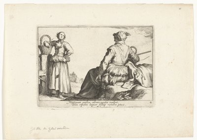 To bondekvinner Pastorale scener (serietittel) Otia delectant (serietittel) av Cornelis Bloemaert (II)