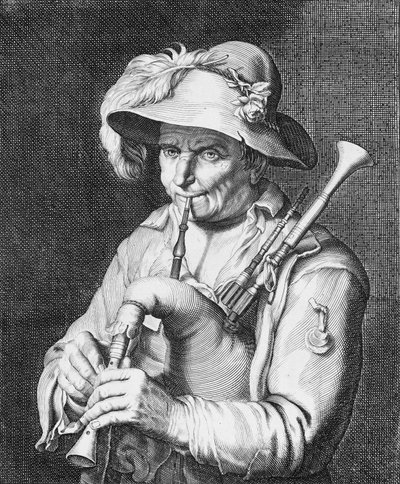 Mann som spiller sekkepipe, 1600-tallet. av Cornelis Bloemaert