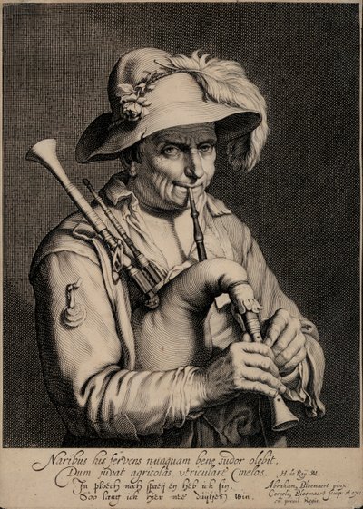 Mann som spiller sekkepipe (gravering) av Cornelis Bloemaert