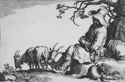 Pastoral med geitegjeter og geiter, fra serien Sixteen Peasant Subjects, 1600-tallet. av Cornelis Bloemaert