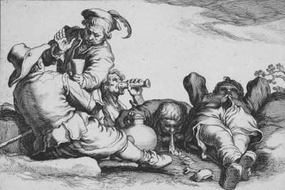 Peasants Drinking, fra serien Sixteen Peasant Subjects, 1600-tallet. av Cornelis Bloemaert