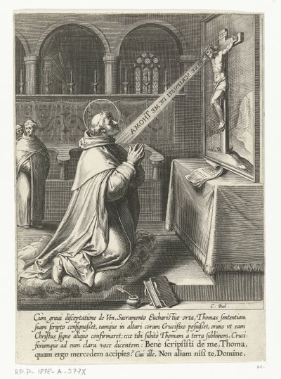 Saint Thomas Aquinas snakker med et krusifiks The Life of Saint Thomas Aquinas (serietittel) av Cornelis Boel