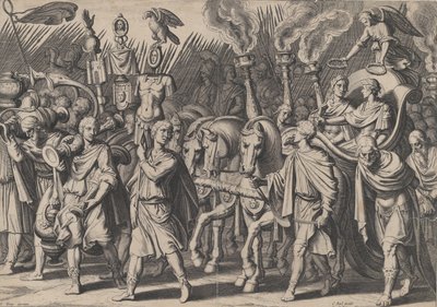 Plate 7: Triumfprosesjon etter seier over tyrkere, fra triumfene til Charles V, 1614. av Cornelis Boel