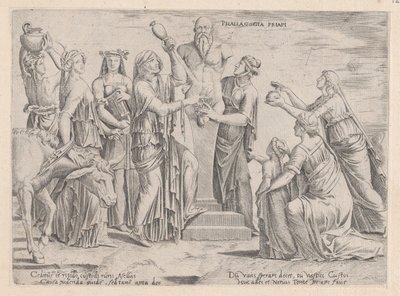 Mirror of Roman Magnificence: Åtte kvinner som ofrer til Priapus, 1500-tallet., 1500-tallet. av Cornelis Bos.