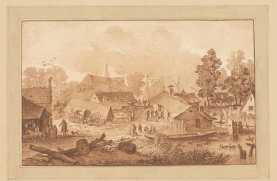 Landsbyutsikt med dam av Cornelis Brouwer