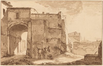 Gateway with Traveler and Mule, 1781, publisert 1782. av Cornelis Brouwer