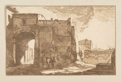 Port med reisende og muldyr av Cornelis Brouwer