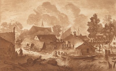 Landsby med tjern, ca. 1782. av Cornelis Brouwer
