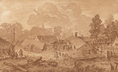 Landsby med tjern, ca. 1782. av Cornelis Brouwer