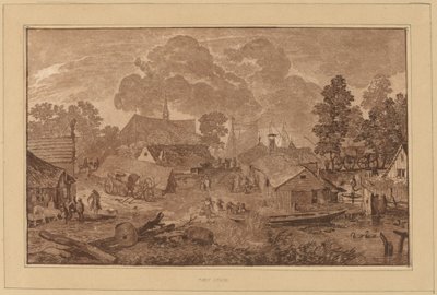 Landsby med tjern, ca. 1782. av Cornelis Brouwer