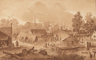 Landsby med tjern, ca. 1782. av Cornelis Brouwer