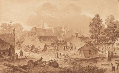 Landsby med tjern, ca. 1782. av Cornelis Brouwer