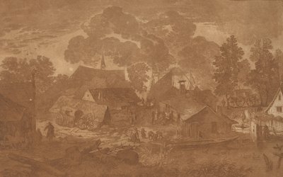 Landsby med tjern, ca. 1782. av Cornelis Brouwer
