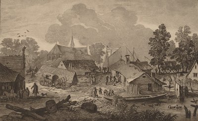 Landsby med tjern, ca. 1782. av Cornelis Brouwer