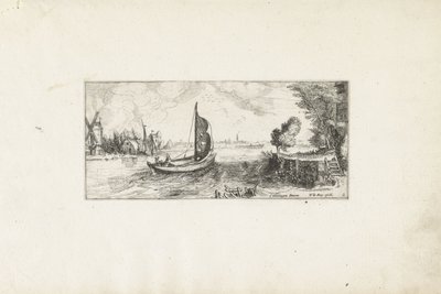 Båt på en elv Landskap (serietittel) av Cornelis Claesz van Wieringen (possibly)