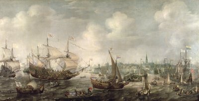 Fredrick Vs ankomst til Vlissingen i 1613 (olje på lerret) av Cornelis Claesz  van Wieringen