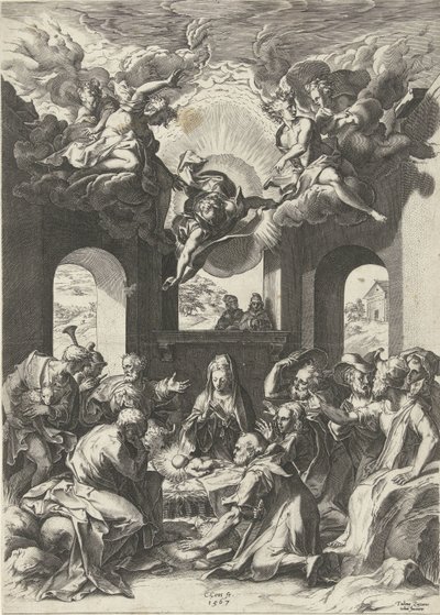 Tilbedelse av hyrdene av Cornelis Cort