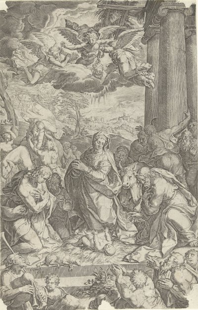 Tilbedelse av hyrdene av Cornelis Cort