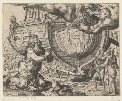 Gud beordrer Noah til å bygge arken The History of Noah (serietittel) av Cornelis Cort