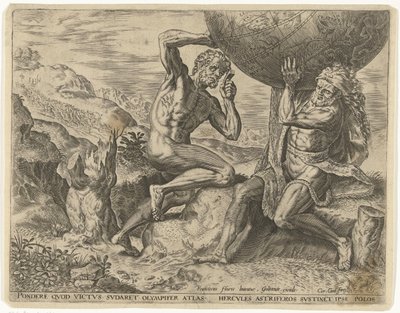 Hercules bærer kloden for Atlas Labours of Hercules (serietittel) av Cornelis Cort