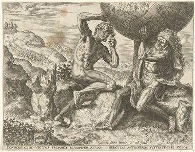 Hercules bærer kloden for Atlas Labours of Hercules (serietittel) av Cornelis Cort