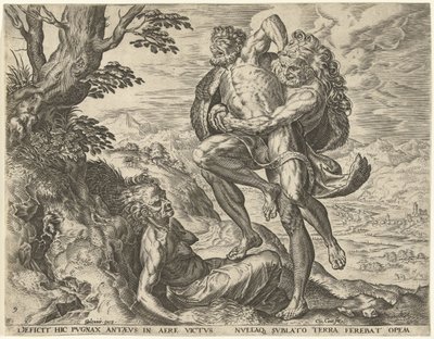 Hercules bryter med Antaeus Labours of Hercules (serietittel) av Cornelis Cort