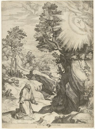 Landskap med visjonen til Saint Francis of Assisi av Cornelis Cort