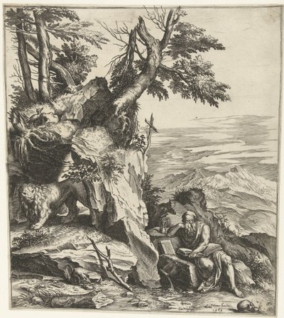Landskap med lesing Hieronymus av Cornelis Cort
